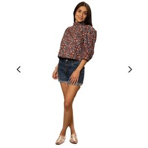 NWT Sur La Vague Clove Puff Long Sleeve Blouse Orange Blue Women's Size 0 Boho